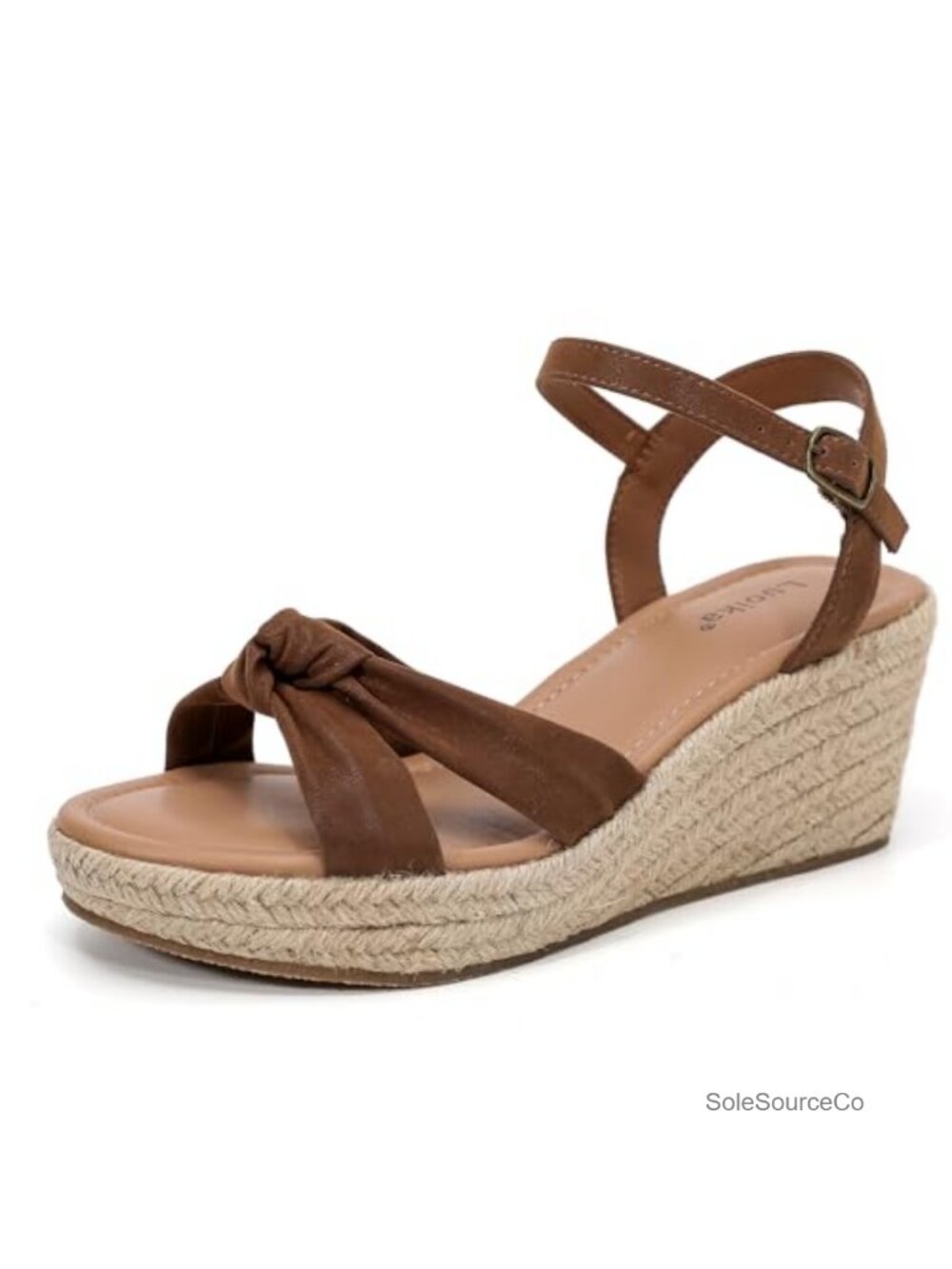 Wide Width Platform Wedge Sandals with Faux Leather Ankle Strap
